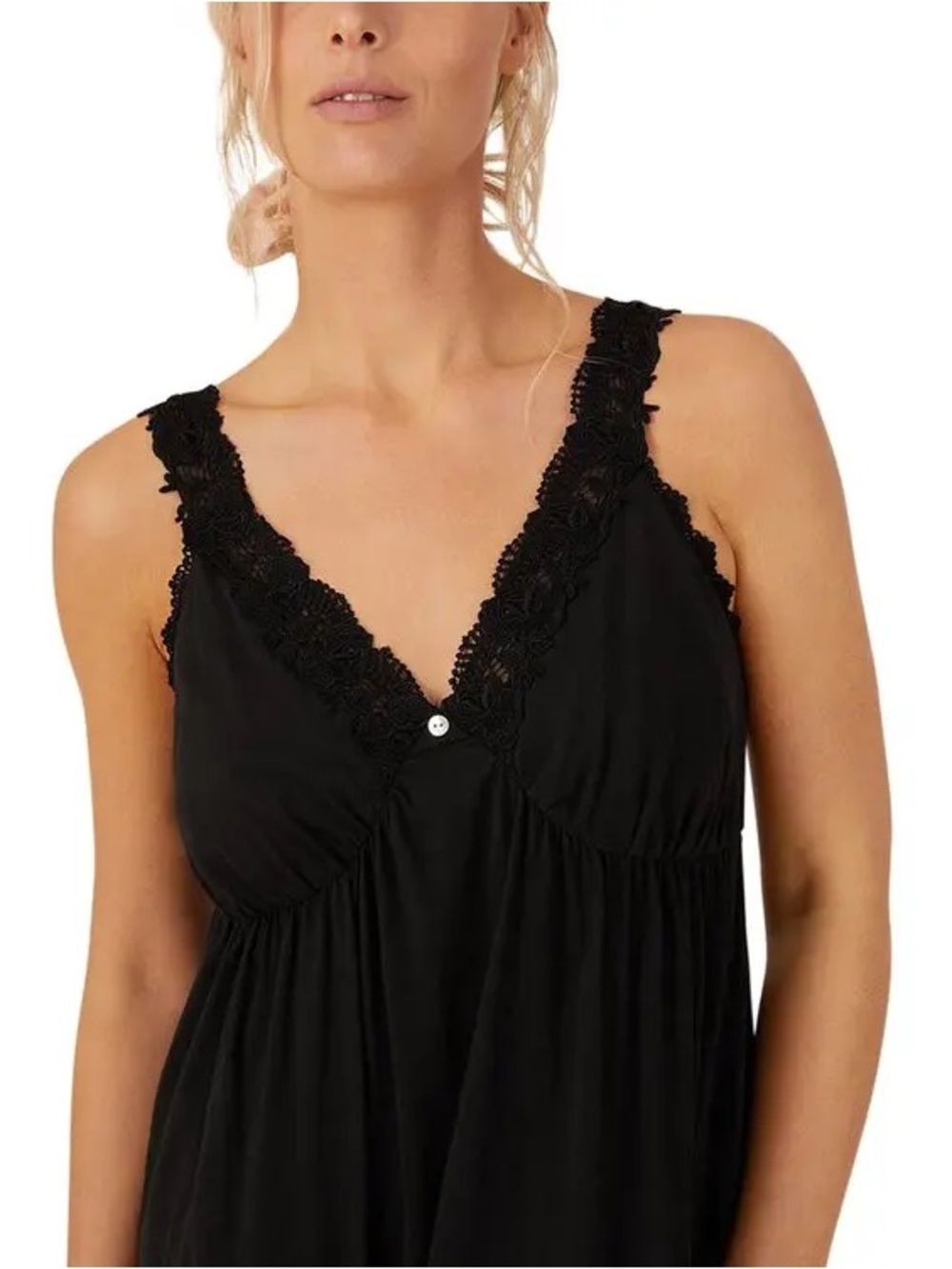 Eileen West Queen Anne’s Lace Black Cotton Nightgown Dress XL Lace 25345 - Picture 2 of 12